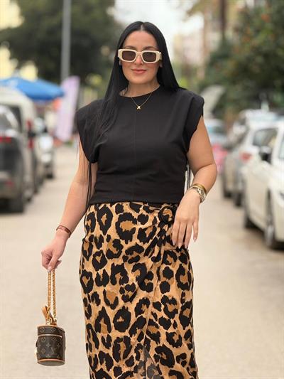 Wilda Leopar Desenli Midi Etek
