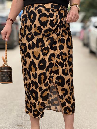 Wilda Leopar Desenli Midi Etek