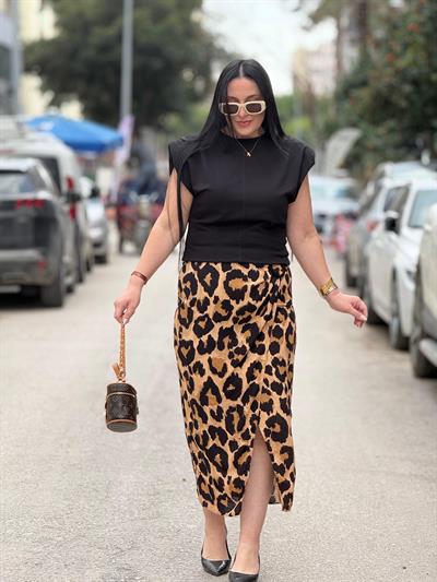 Wilda Leopar Desenli Midi Etek