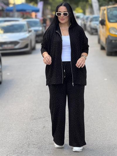 Yıldız Tozu Fermuarlı Siyah Takım