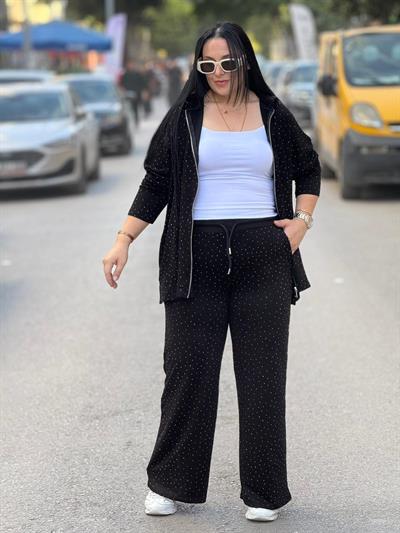 Yıldız Tozu Fermuarlı Siyah Takım