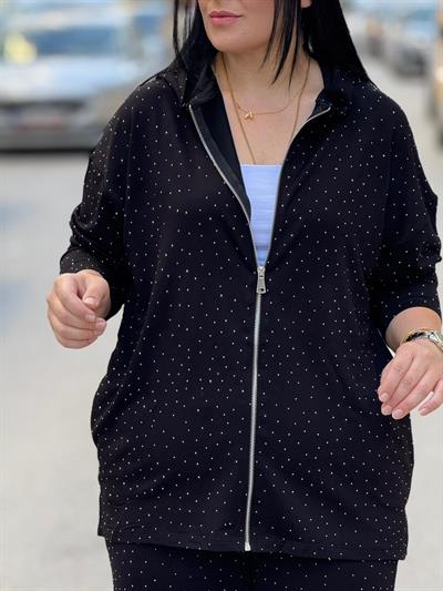 Yıldız Tozu Fermuarlı Siyah Takım