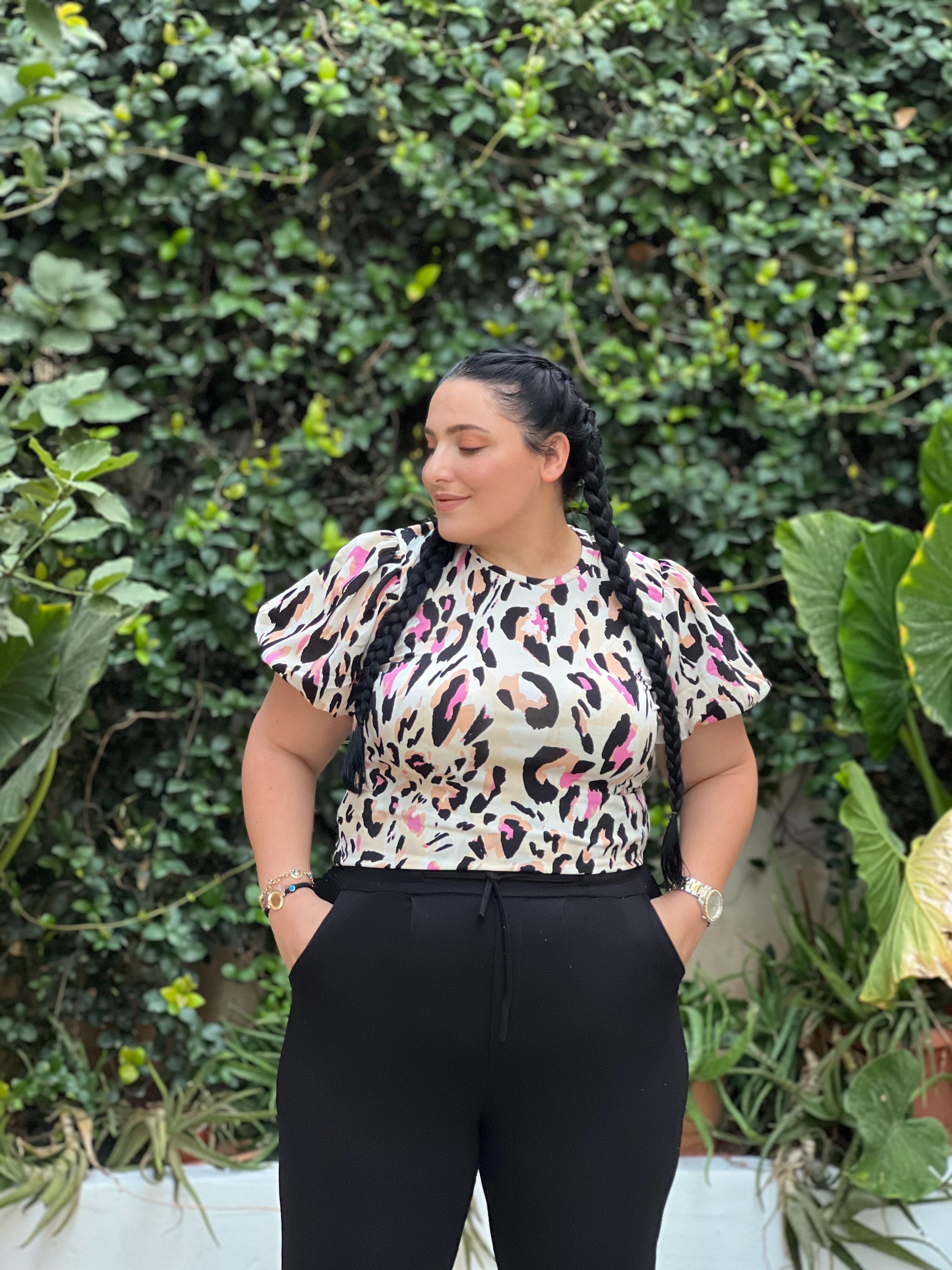 BALON KOL LEOPAR DESEN BLUZ 