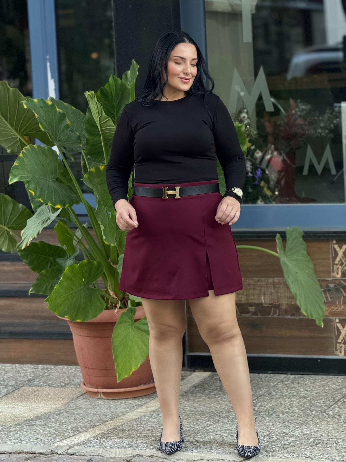 Crimson Bordo Şort Etek