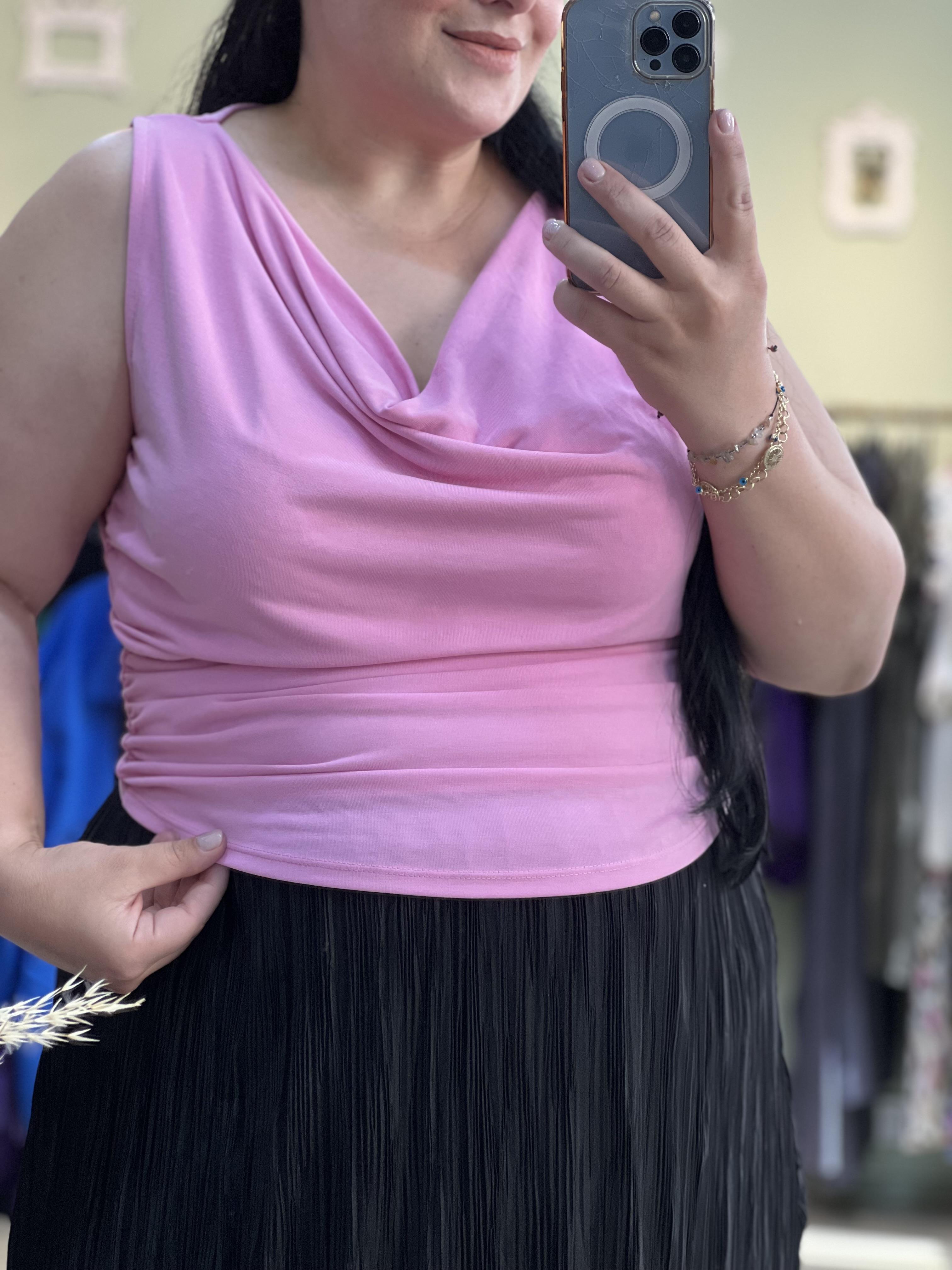 Değaje yaka pembe Bluz