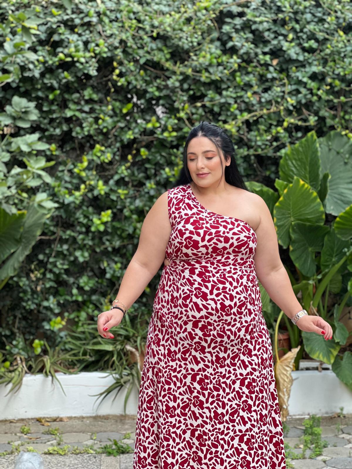 KIRMIZI PENCERE DETAY TEK KOL ELBİSE 