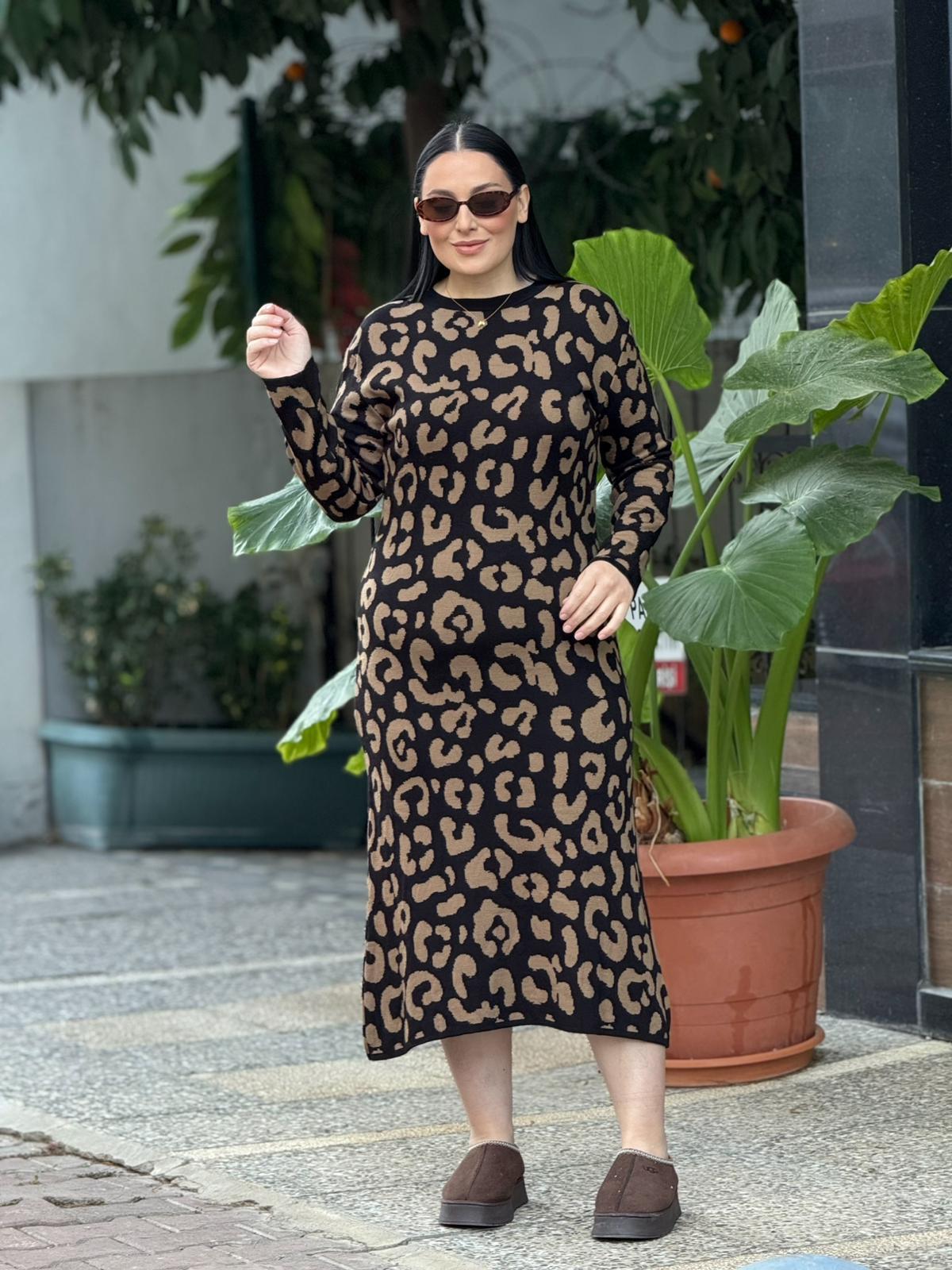 Leora Leopar Triko Elbise