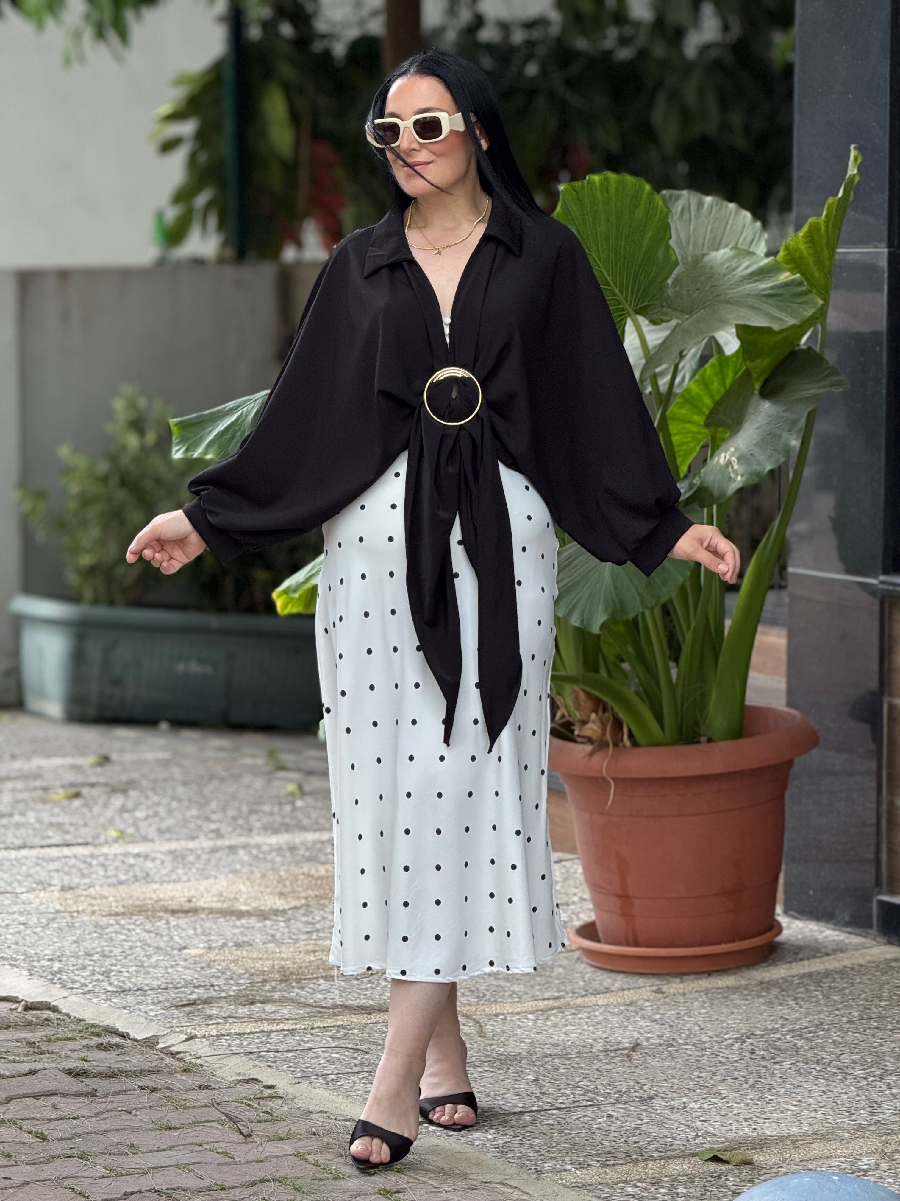 NOIR DOTS Midi Etek Beyaz