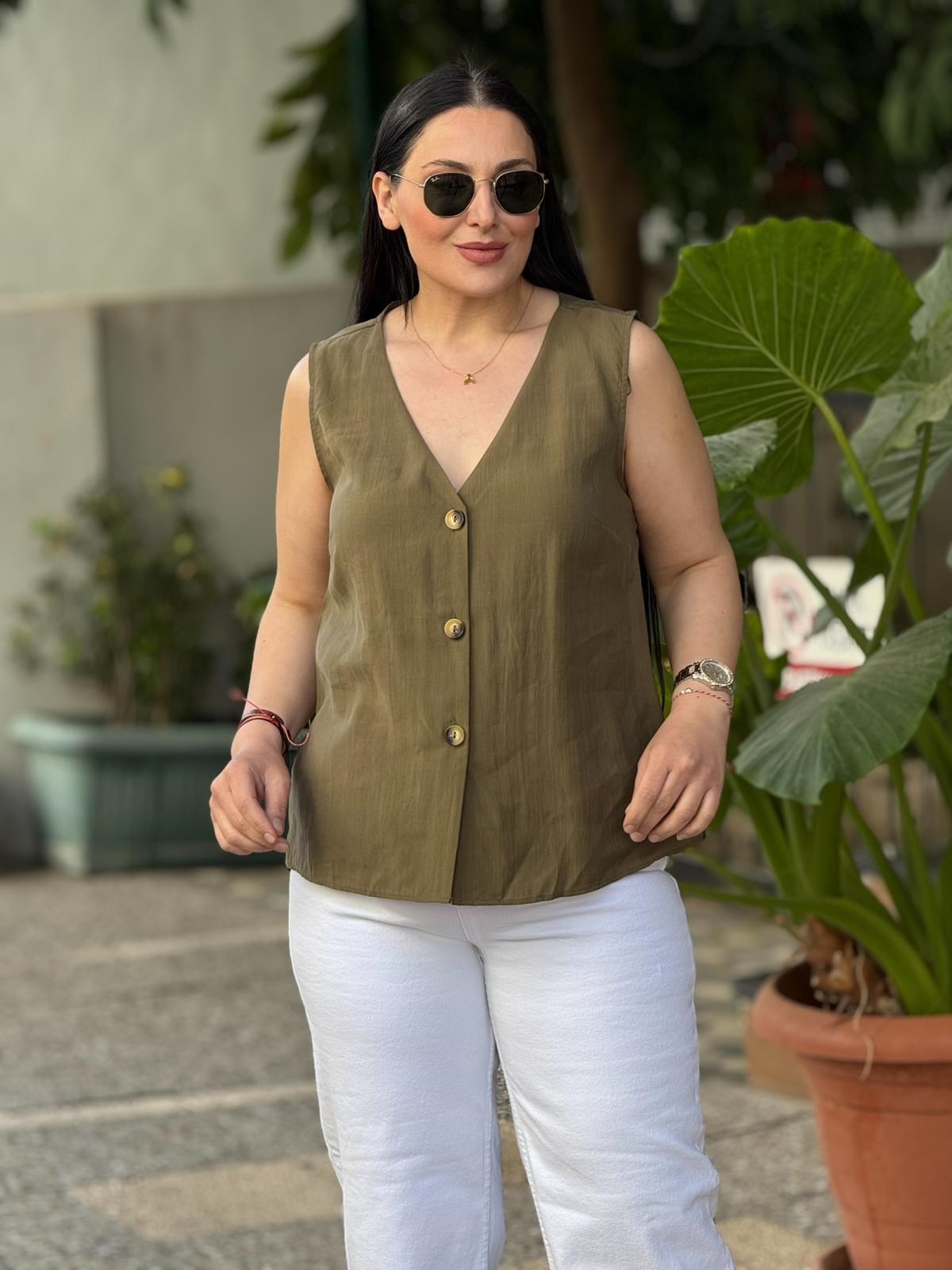 Olivia Button Haki Yeşil Yelek