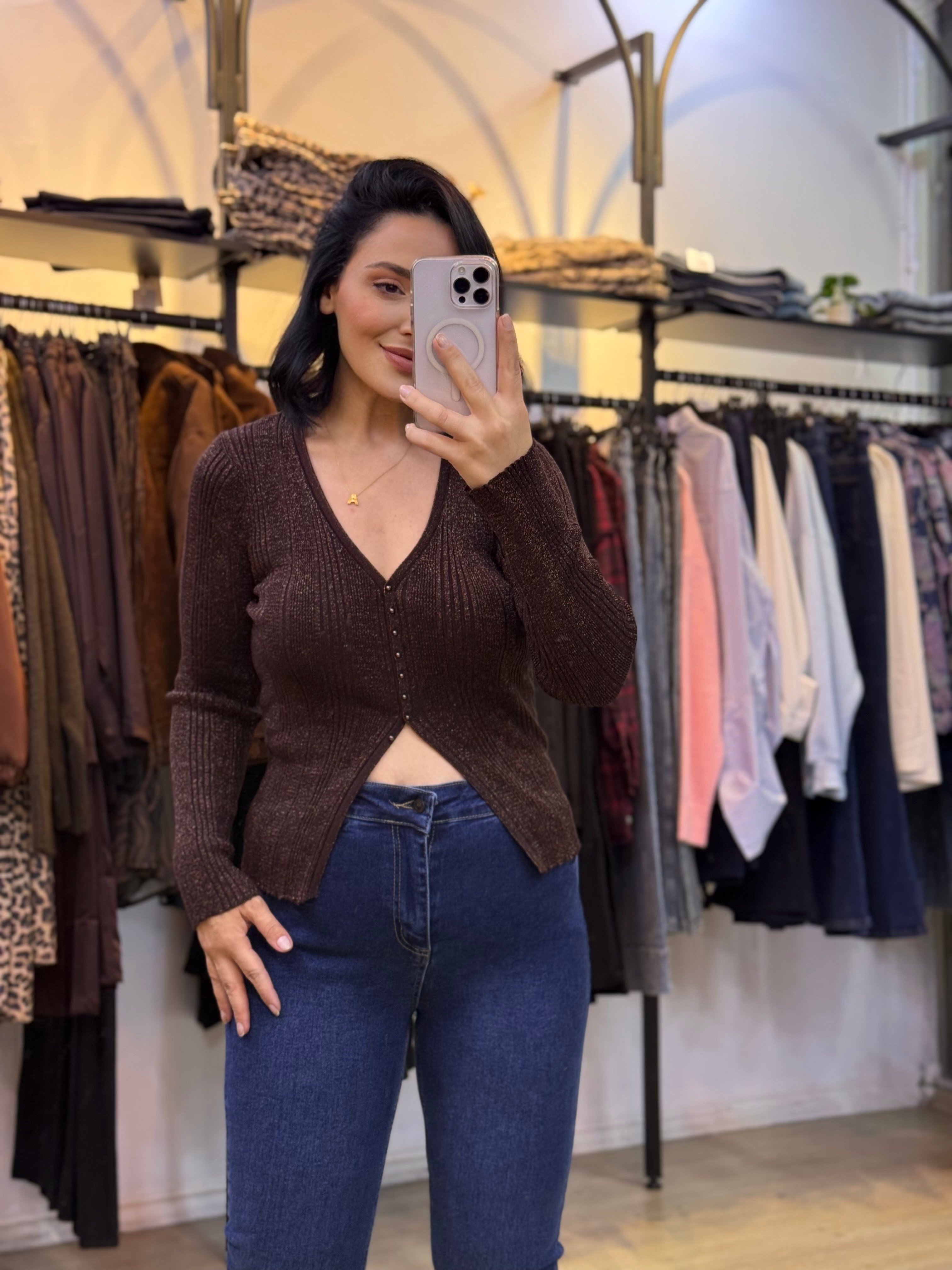 POMELLA TRİKO BLUZ KAHVERENGİ