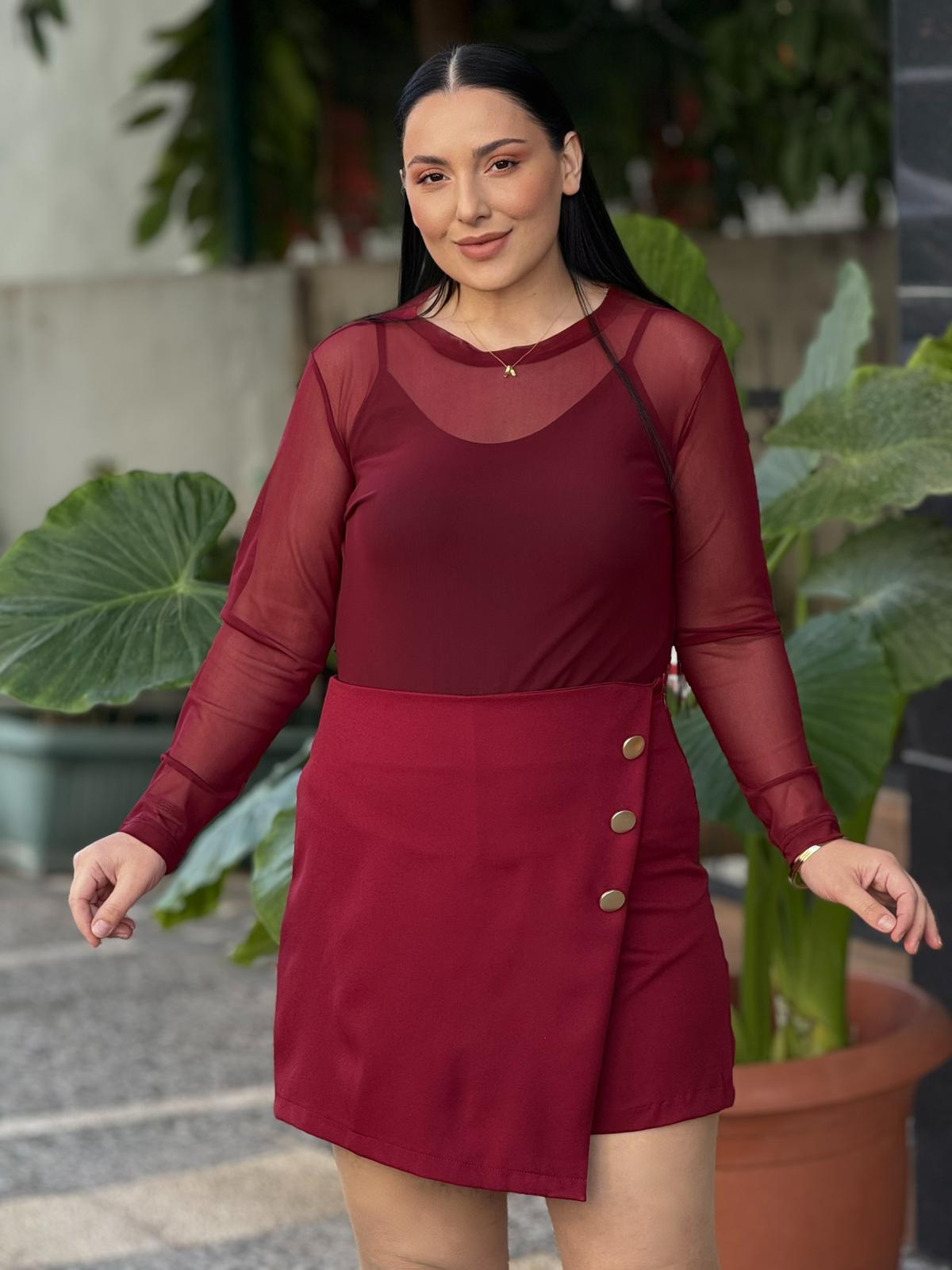 Scarlet Bordo Tül Bluz