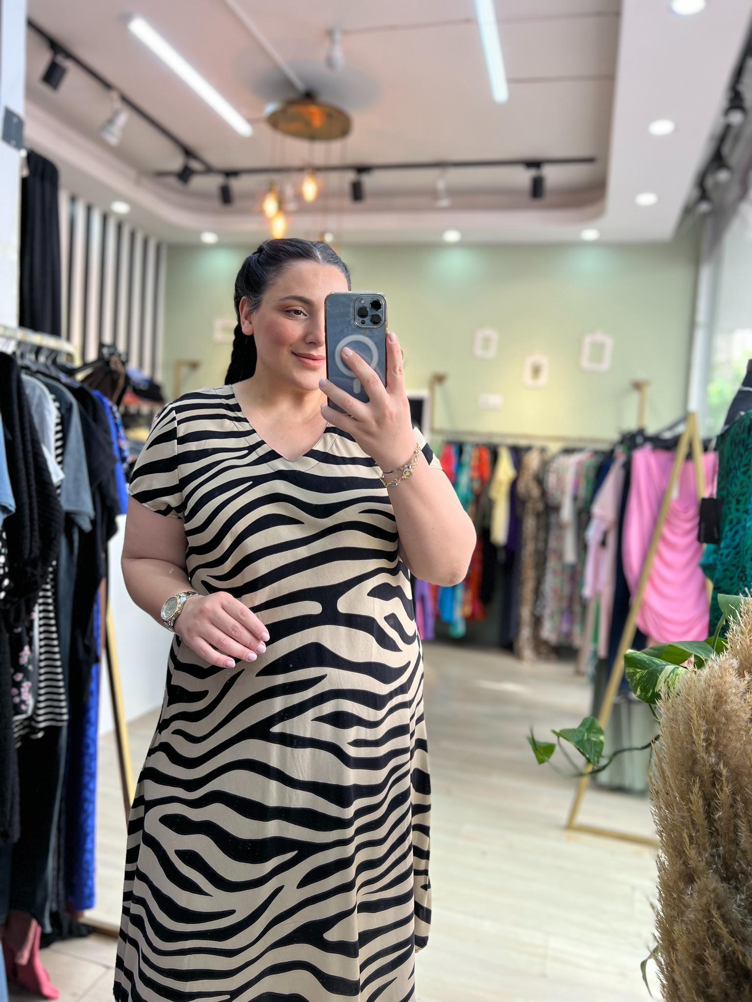 zebra desen viskon elbise