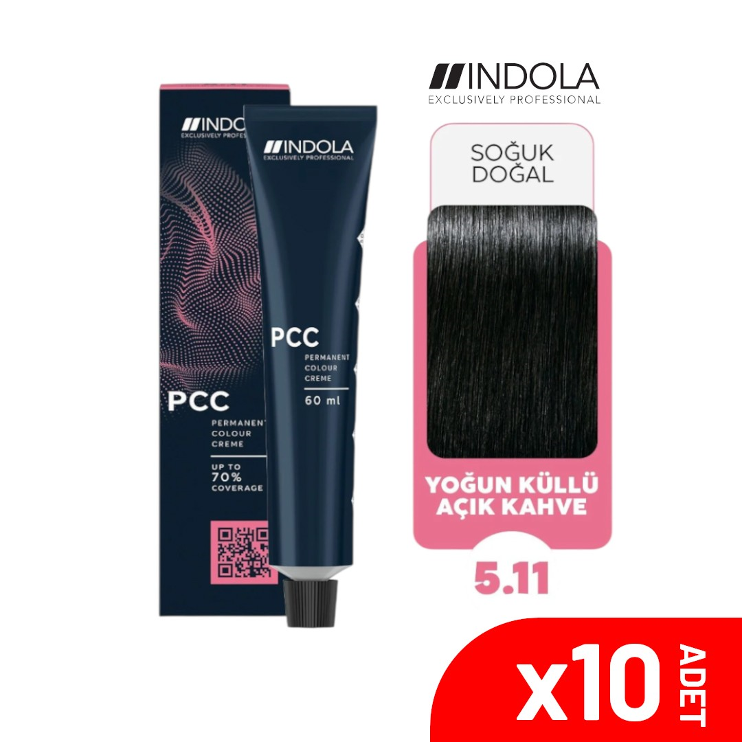 Indola PCC 5.11  60 ML Yoğun Küllü Açık Kahve Saç Boyası-10'lu