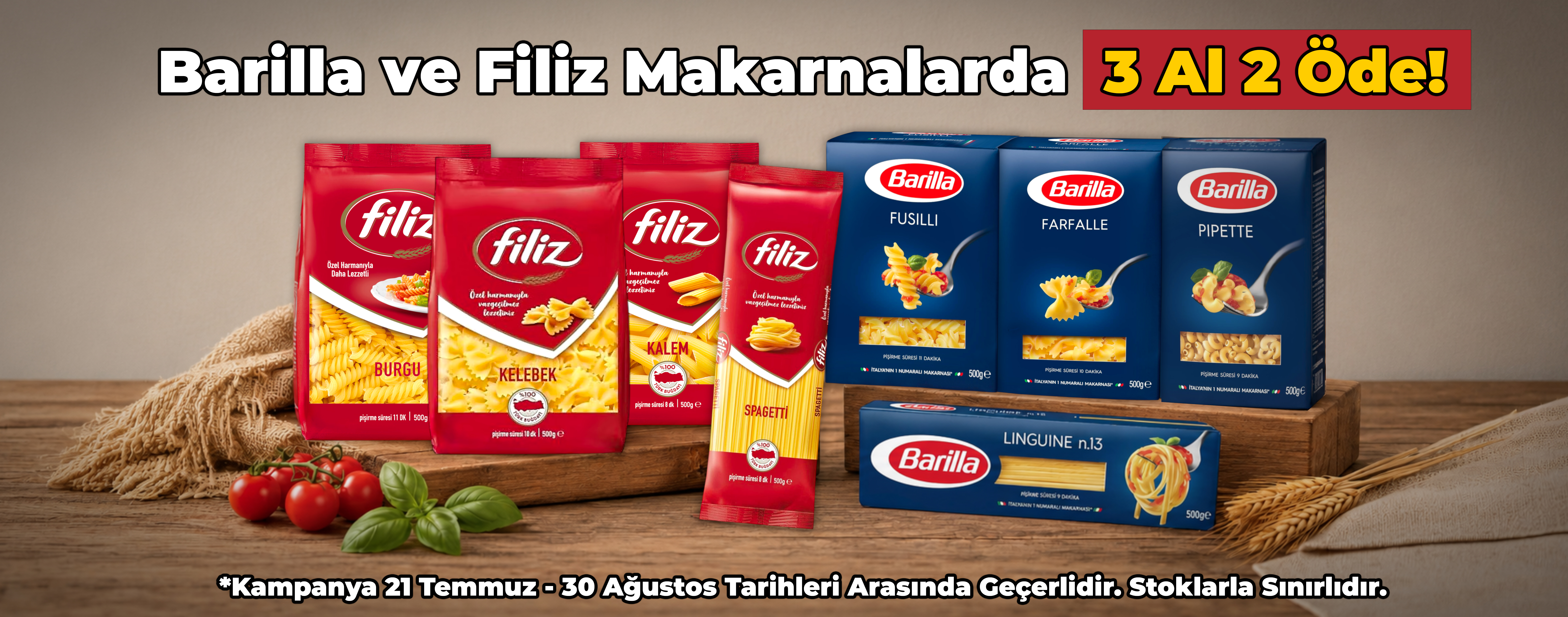 Barilla ve Filiz Makarnalardan 3 Al 2 Öde!