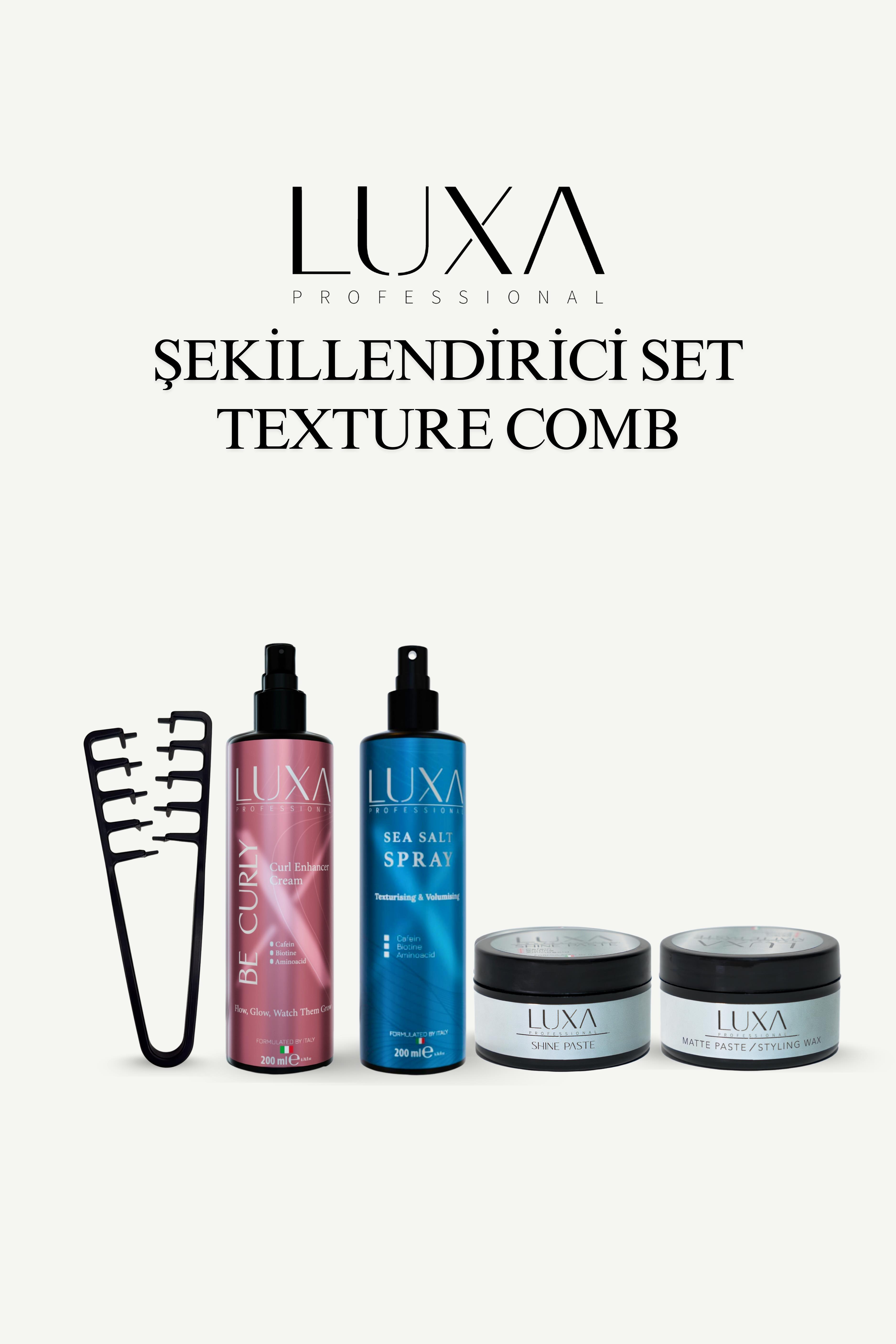 Luxa Professional 5'li Şekillendirici Set (Saç Doku Tarağı + Islak Wax 100 ml + Mat Wax 100 ml + Bukle Belirginleştirici Krem 200 mi + Deniz Tuzu Spreyi 200 ml )