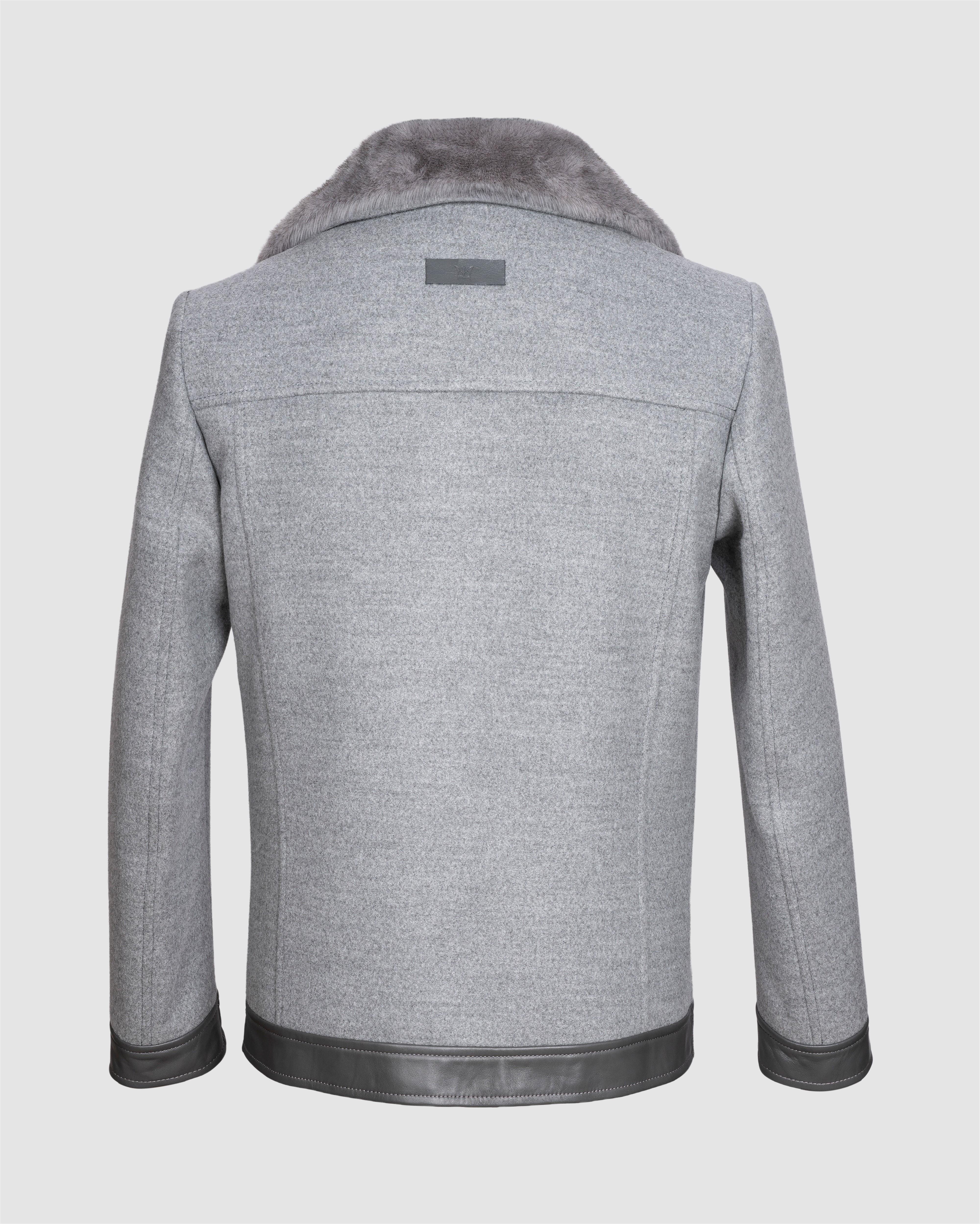 Deri Cepli Kürklü Kaşe Ceket