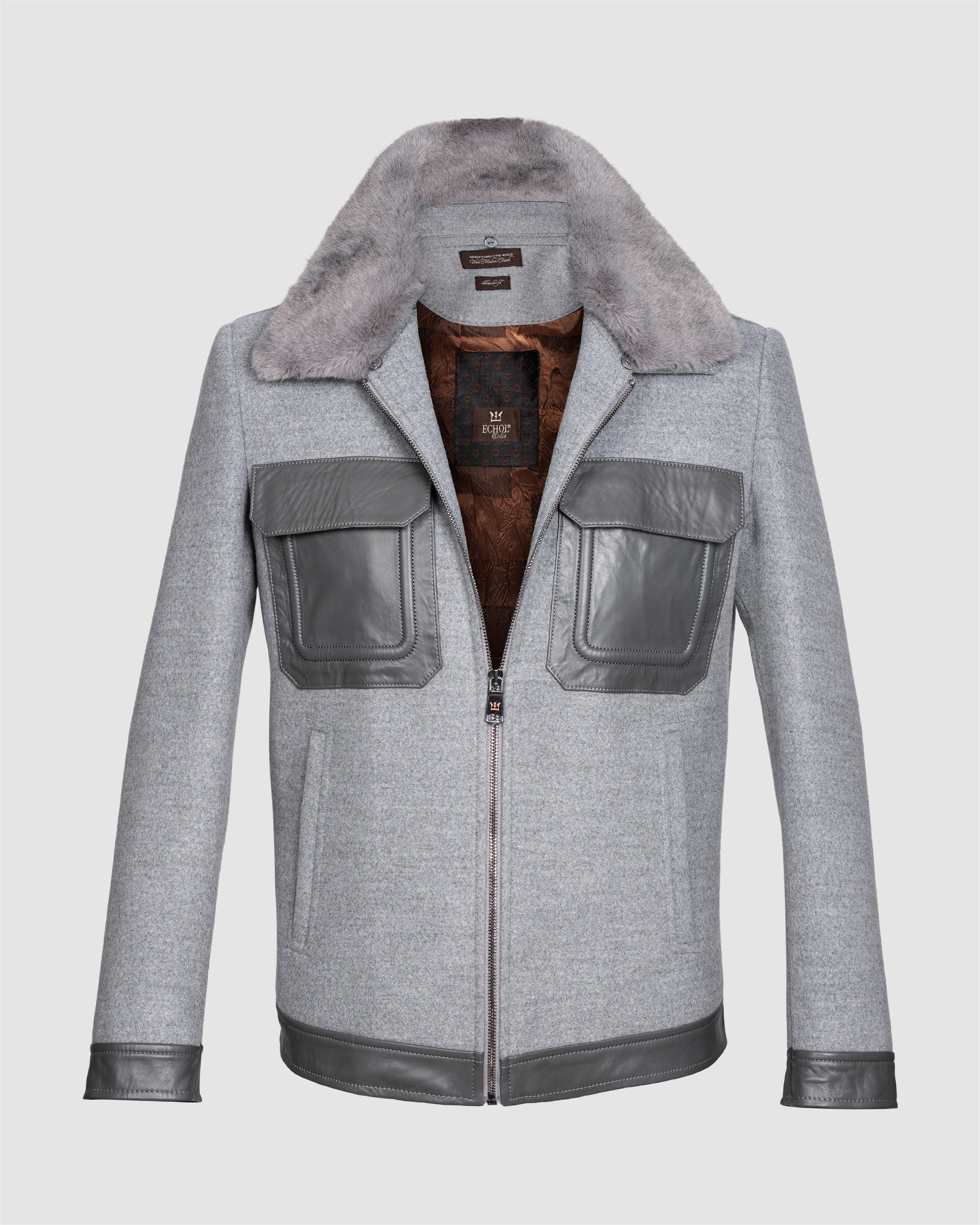 Deri Cepli Kürklü Kaşe Ceket