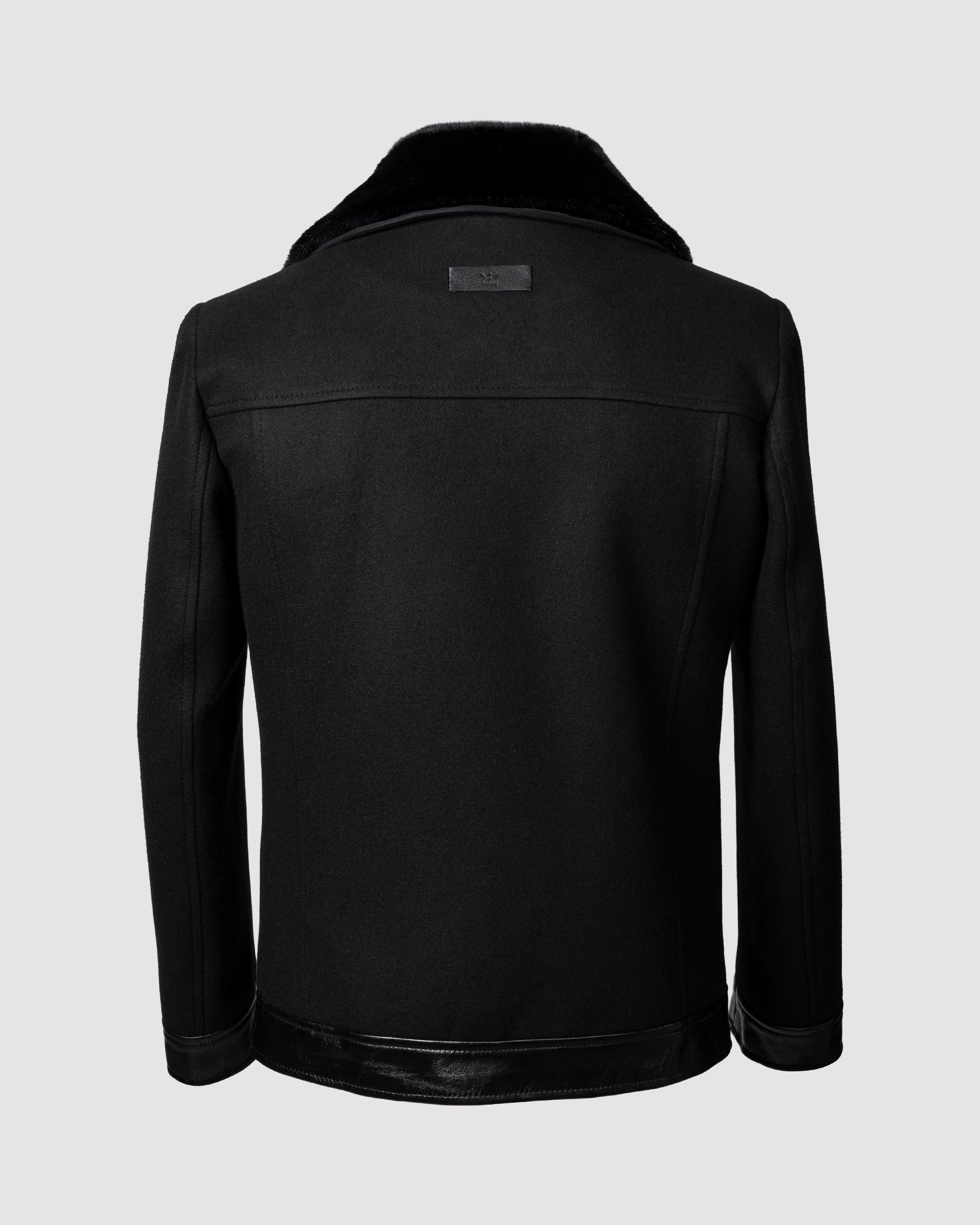 Deri Cepli Kürklü Kaşe Ceket