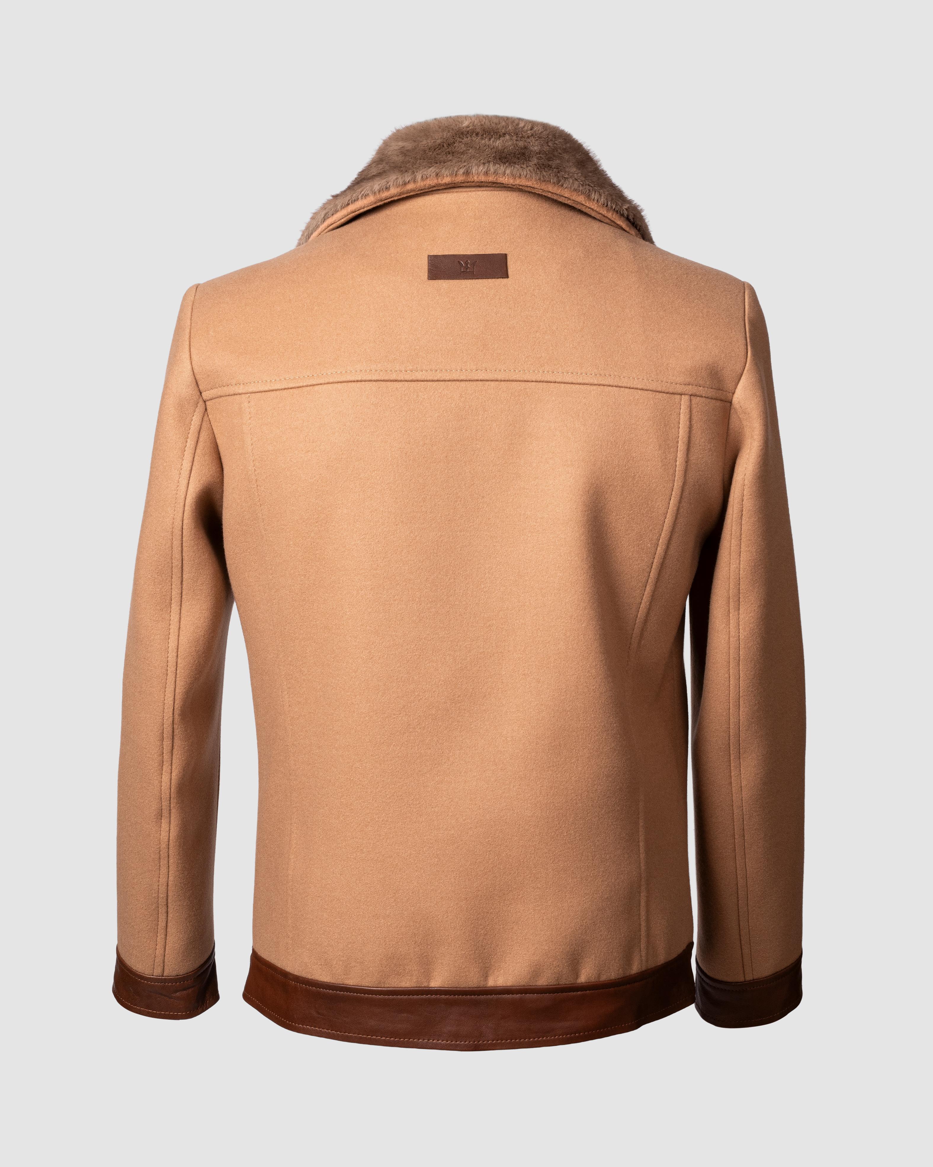 Deri Cepli Kürklü Kaşe Ceket