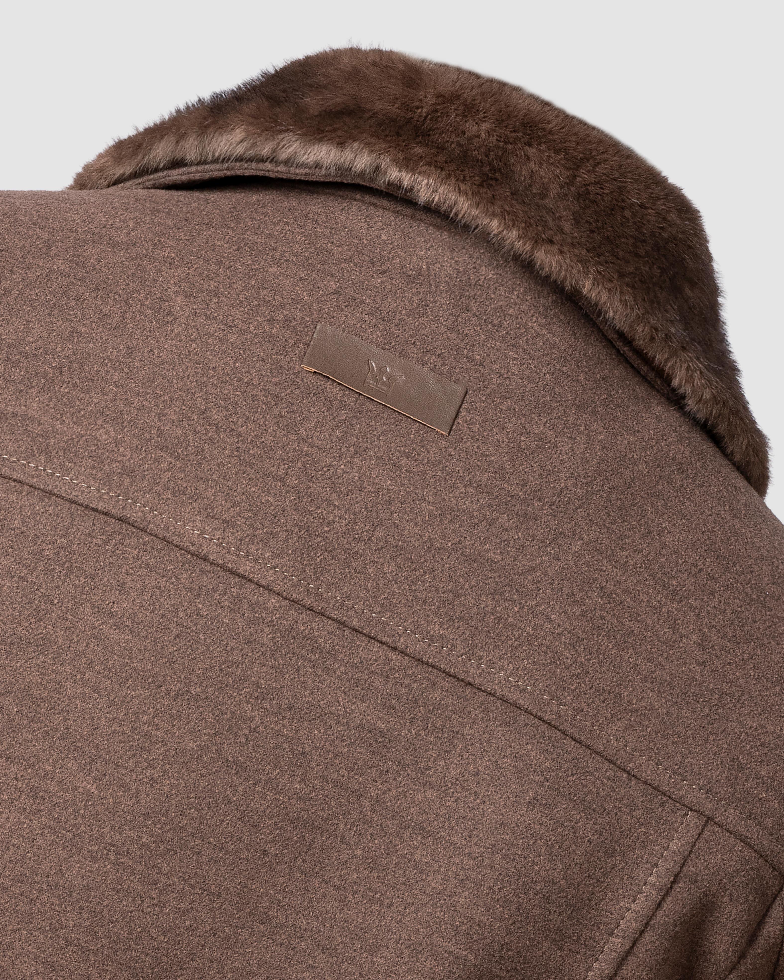 Deri Cepli Kürklü Kaşe Ceket