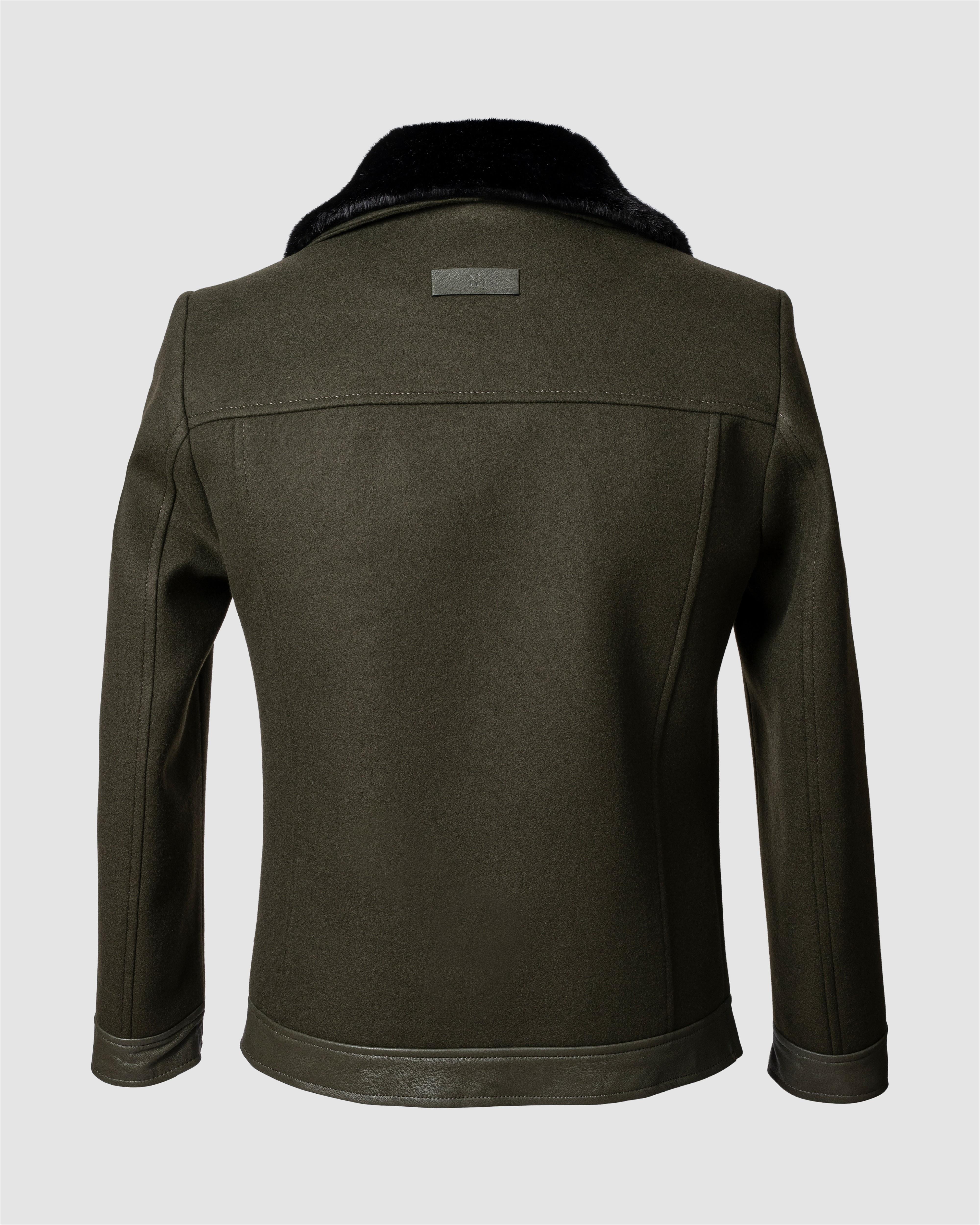 Deri Cepli Kürklü Kaşe Ceket