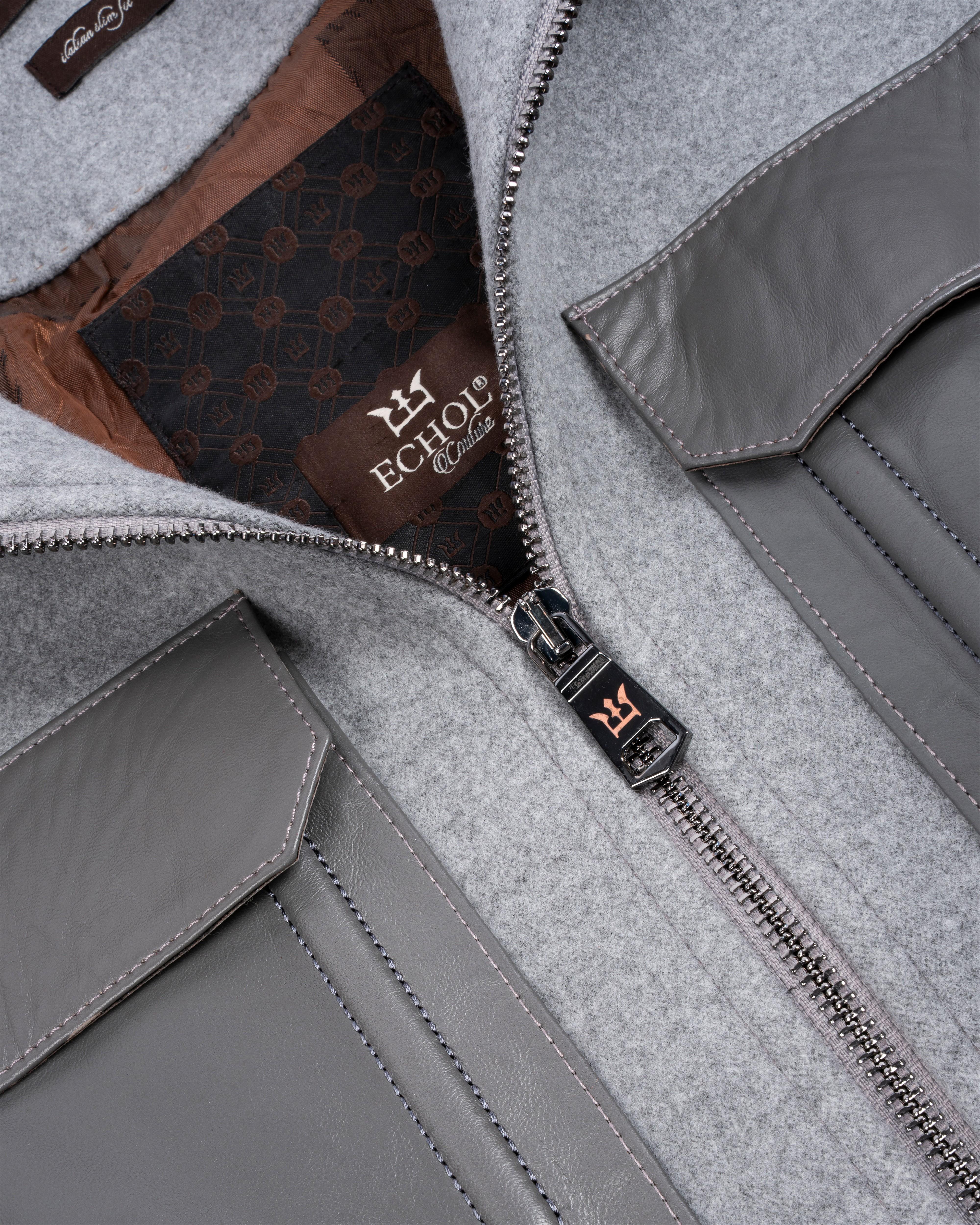 Deri Cepli Kürklü Kaşe Ceket