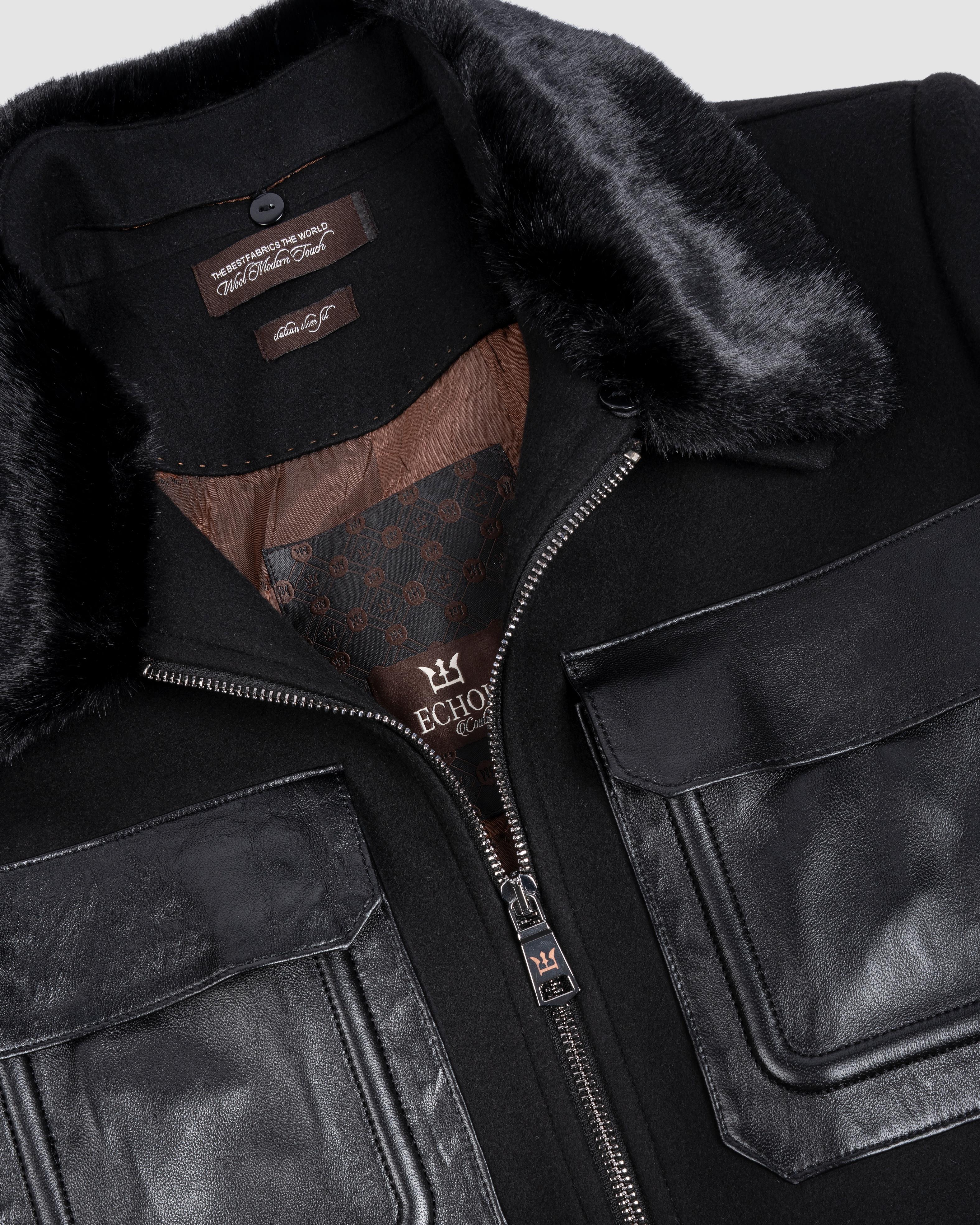 Deri Cepli Kürklü Kaşe Ceket