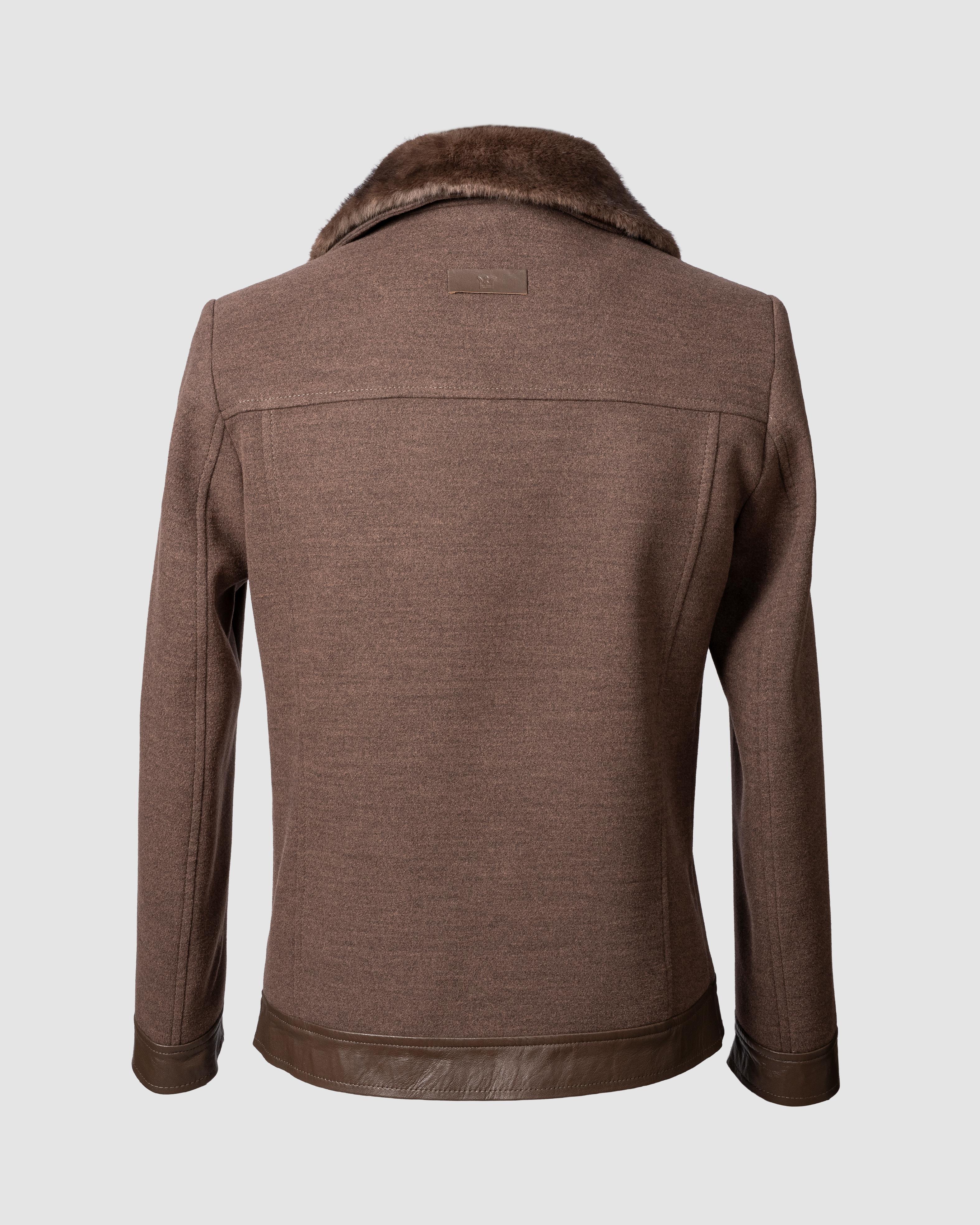 Deri Cepli Kürklü Kaşe Ceket