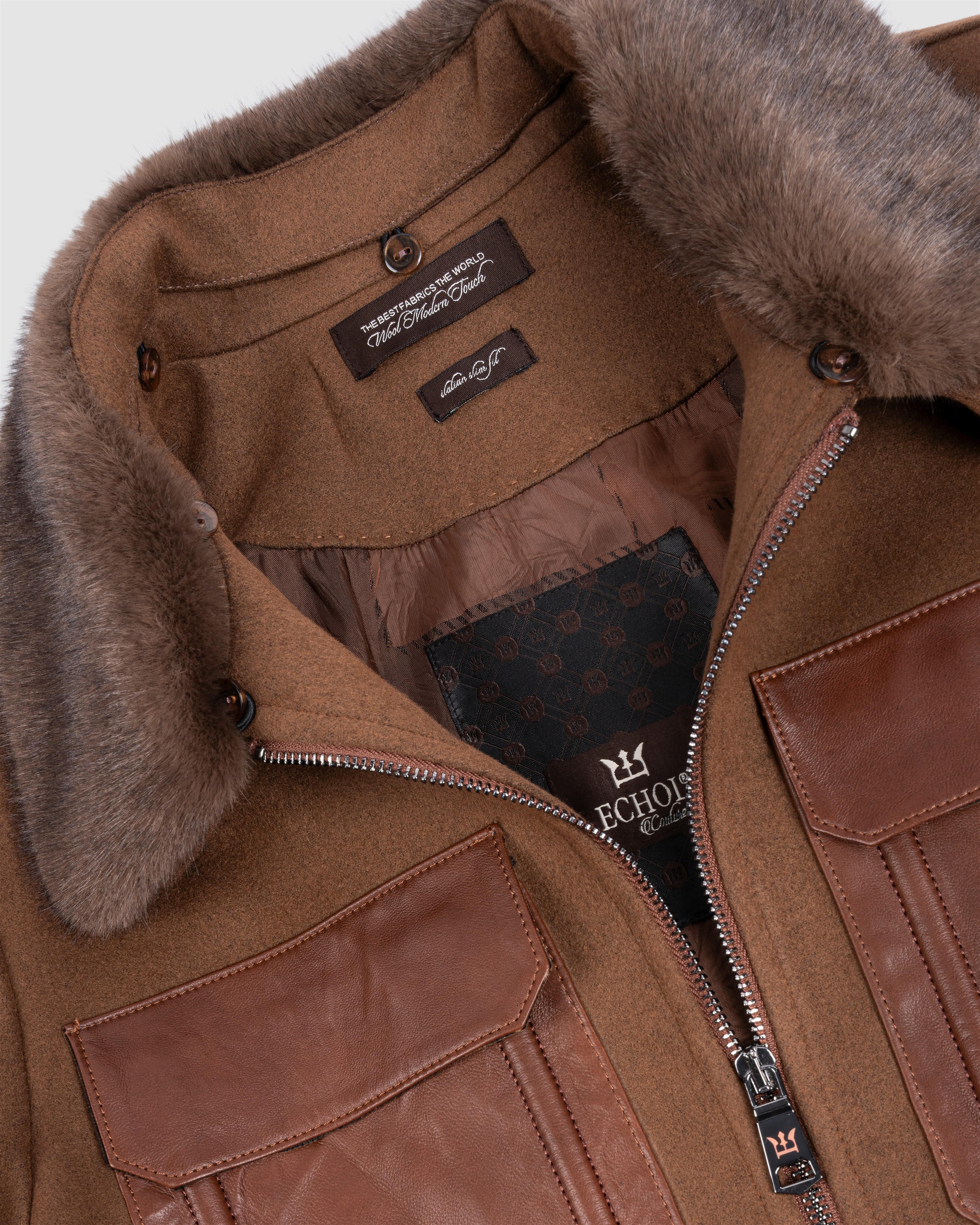 Deri Cepli Kürklü Kaşe Ceket