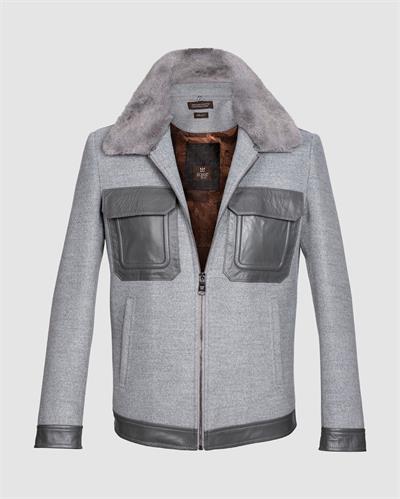 Deri Cepli Kürklü Kaşe Ceket