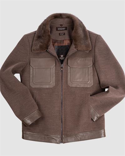 Deri Cepli Kürklü Kaşe Ceket