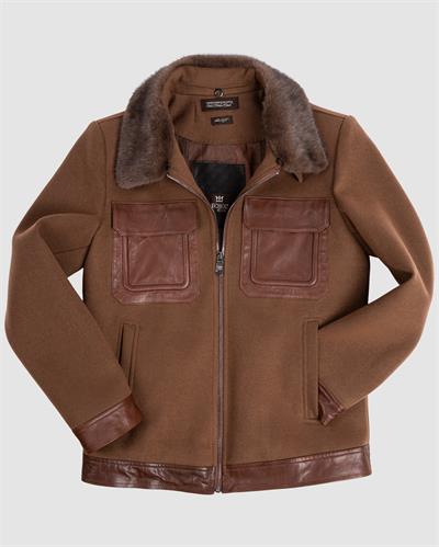 Deri Cepli Kürklü Kaşe Ceket