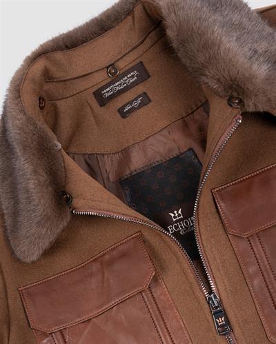 Deri Cepli Kürklü Kaşe Ceket