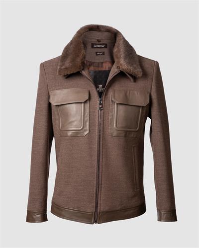 Deri Cepli Kürklü Kaşe Ceket