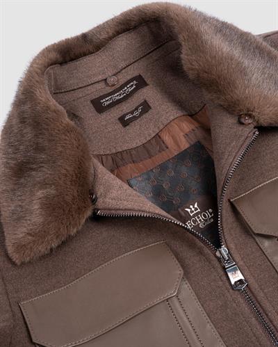 Deri Cepli Kürklü Kaşe Ceket