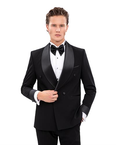 5842 Şal Yaka 4 Düğmeli Kruvaze Damatlık