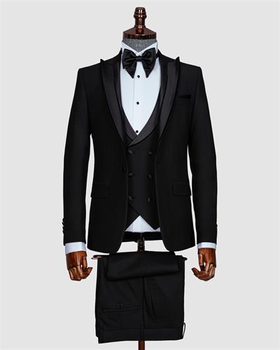 Ech.5689-03 İnce Kadife Ç.Yaka Yelekli Damatlık