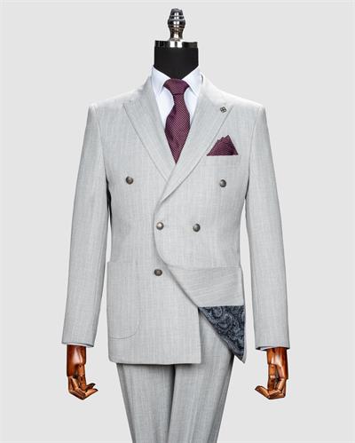 Ech.2443 Kruvaze Beyaz Çizgili Takım Elbise