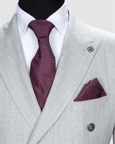 Ech.2443 Kruvaze Beyaz Çizgili Takım Elbise