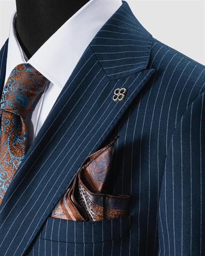 Ech.2443 Kruvaze Beyaz Çizgili Takım Elbise