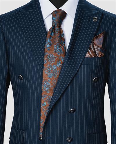 Ech.2443 Kruvaze Beyaz Çizgili Takım Elbise