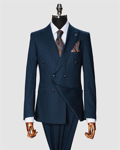 Ech.2443 Kruvaze Beyaz Çizgili Takım Elbise