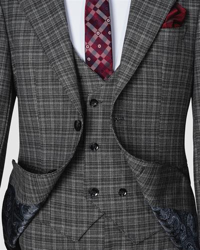 Ech.2350-22 Ekoseli Yelekli Takım Elbise