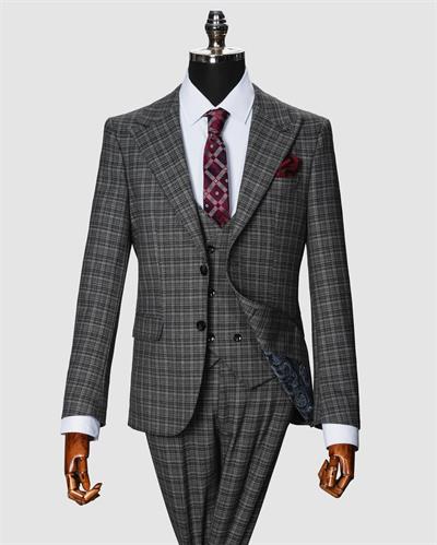 Ech.2350-22 Ekoseli Yelekli Takım Elbise