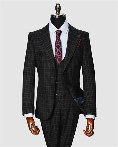 Ech.2350-22 Ekoseli Yelekli Takım Elbise