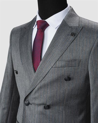 Ech. 2344-26 Gri Kumaş Mavi Çizgili Kruvaze Takım