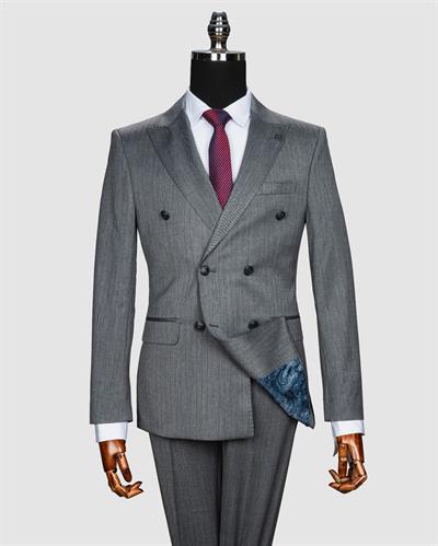 Ech. 2344-26 Gri Kumaş Mavi Çizgili Kruvaze Takım