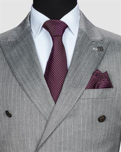 Ech. 2344-28 Gri Kumaş Beyaz Çizgili Kruvaze Takım Elbise