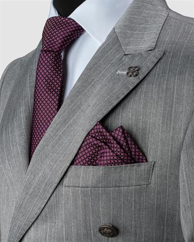 Ech. 2344-28 Gri Kumaş Beyaz Çizgili Kruvaze Takım Elbise