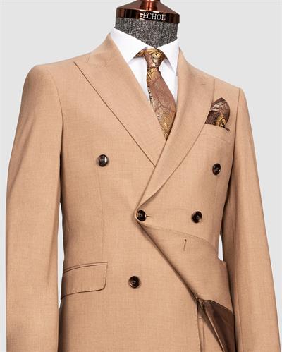 Ech.2774 Sivri Yaka Düz Kumaş Duble Paça Kruvaze Tke